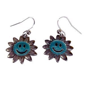 Timi of Sweden dangle drop smiley face earrings.